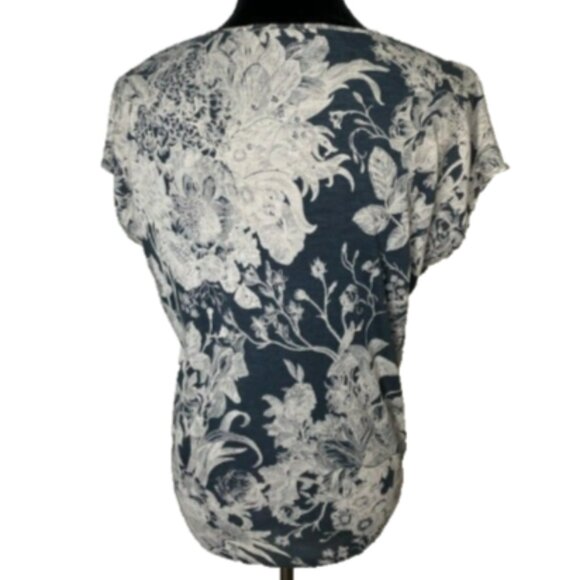 Ann Taylor Loft Womens Floral Print Short Sleeve Top XXSP Gray & White Career - Picture 3 of 8